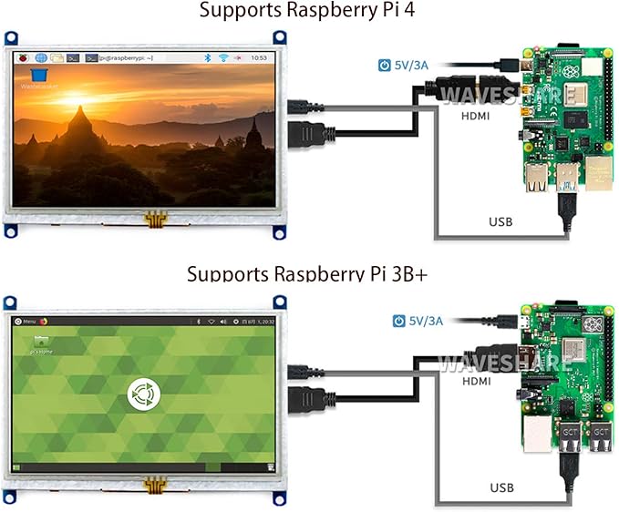 waveshare 5inch HDMI LCD (B) 5 800×480 Resistive Touch Screen LCD TFT Monitor for Raspberry Pi 4B/3B+/3B/2B/A+/Zero/Zero W/WH PC Windows 10/8.1/8/7 Driver Free