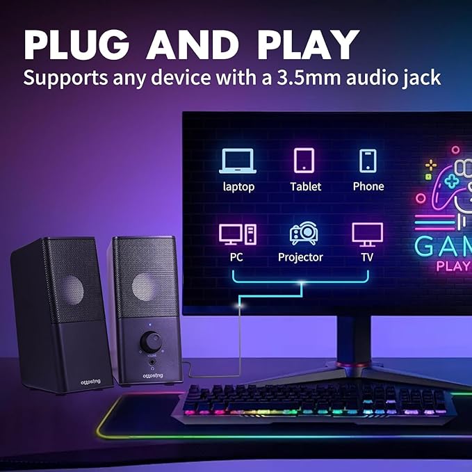 H21 Computer Speakers for Desktop PC Full Stereo Sound USB-Powered Gaming Monitor Speaker with 3.5mm Aux Multimedia for Laptop/Desktop/Tablets/Phone(Black)