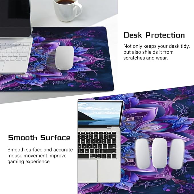 Purple Mandala Flower Floral Large Mouse Pad Gaming Mousepad Desk Mat for Desktop Computer Keyboard Waterproof Mouse Mat Desk Pad with Non-Slip Base for Game School Office Home 35.4 x 15.7