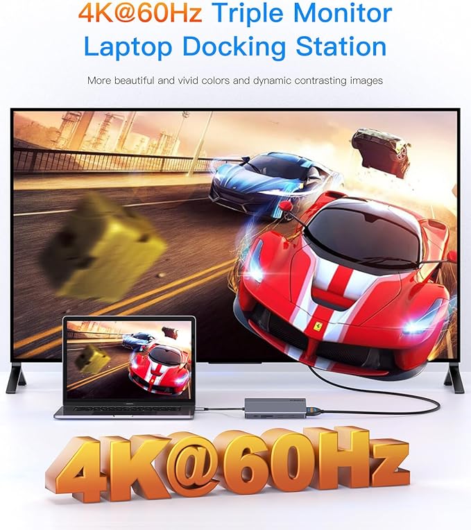 Docking Station Triple Monitors 13 in 1 USB C Dock with Dual 4k@60HZ HDMI DisplayPort100W PD 3 USB 3.2 Ports Ethernet SD TF Card Reader Audio USB C Data Port for MacBook/Dell/HP/Lenovo Laptop