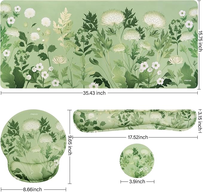 MOSISO Wrist Rest Support for Keyboard Mouse Pad Set Wild Chrysanthemum Large Mousepad&ampKeyboard and Mouse Pad&ampCoaster Ergonomic Non-Slip Easy Typing Mousepad with Memory Foam for Home Office