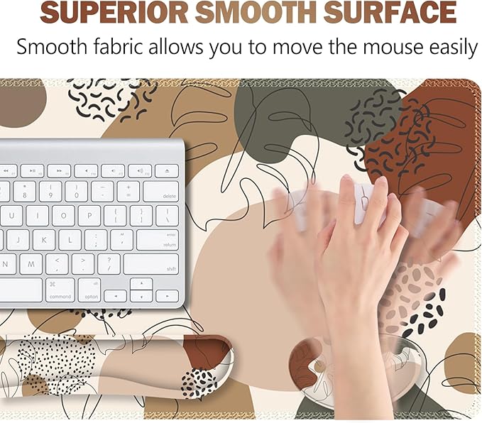 ARTSO Desk Pad and Keyboard Wrist Rest Large Gaming Mouse Pad+Keyboard Wrist Pad+Mouse Wrist Support 4 in 1 Desk Mat Protector for Office Home (Abstract Leaf)