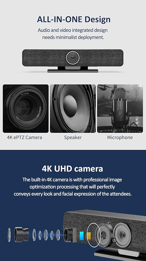 youyeetoo 4K Webcam ePTZ Video Conference Camera with Mircophone 116 Degree FOV 8mp AI Face Tracking Auto Zoom USB Plug-and-Play for Remote Conference/Online Education