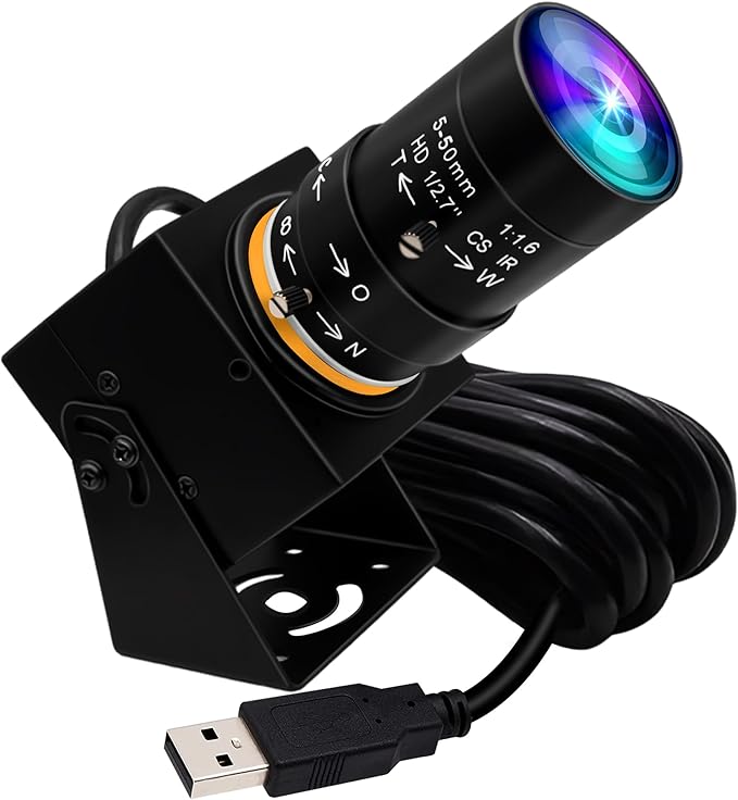ELP Global Shutter USB Camera Manual Zoom Webcam 5mp 50fps High Speed PC Camera 5-50mm Variable Focus CS Mount Webcamera 1440P 60fps Lightburn Cam UVC USB2.0 Varifocal Telephoto Web Cam (10X Zoom)