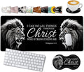 Large Gaming Mouse Pad31.5x11.8in Extended Computer Mouse Mat with Non-Slip PU Base Ergonomic Memory Foam Keyboard Wrist Rest for Work Gaming Fierce Lion Philippians 4:13 Black Office Desk Pad