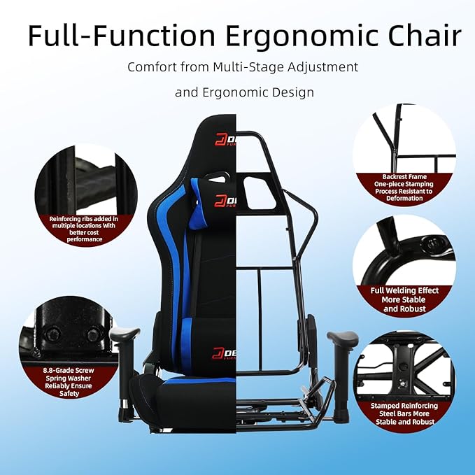 Fabric Gaming Chair Skin-Friendly and Breathable Manufactured by A Reputable Manufacturer Safe and Stable Specially Designed for Gaming.with Footrest Mg(1005-Deepblue)