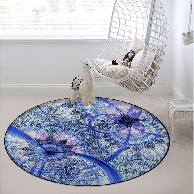 Purple Blue Gaming Chair Mat Round Floor Mats for Office Chair Computer Gaming Desk Mat for Rolling Chair Non-Slip Gaming Rug Spectral Color Motion Graphic Diameter 47.2 in