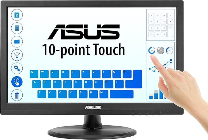 ASUS 15.6” 1080P Touch Monitor (VT169HE) - Full HD 10-Point Touchscreen IPS Wide Viewing Angle Frameless Eye Care Flicker Free Low Blue Light HDMI Windows 11 Compliance VESA Mountable