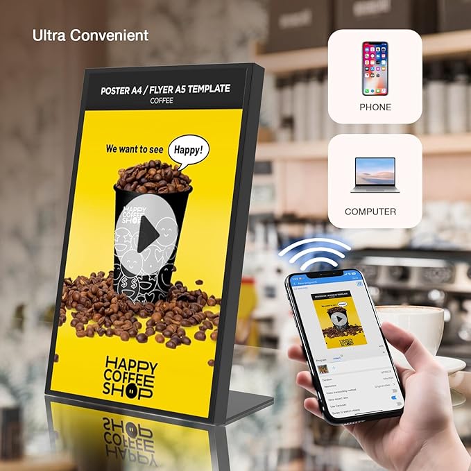 Digital Menu Board 18.5 inch Desktop Digital Signage Display Advertising Screen for Stores Restaurants and Commercial Display 700 nits Ultra-High Brightness Free Web Content Editor Android
