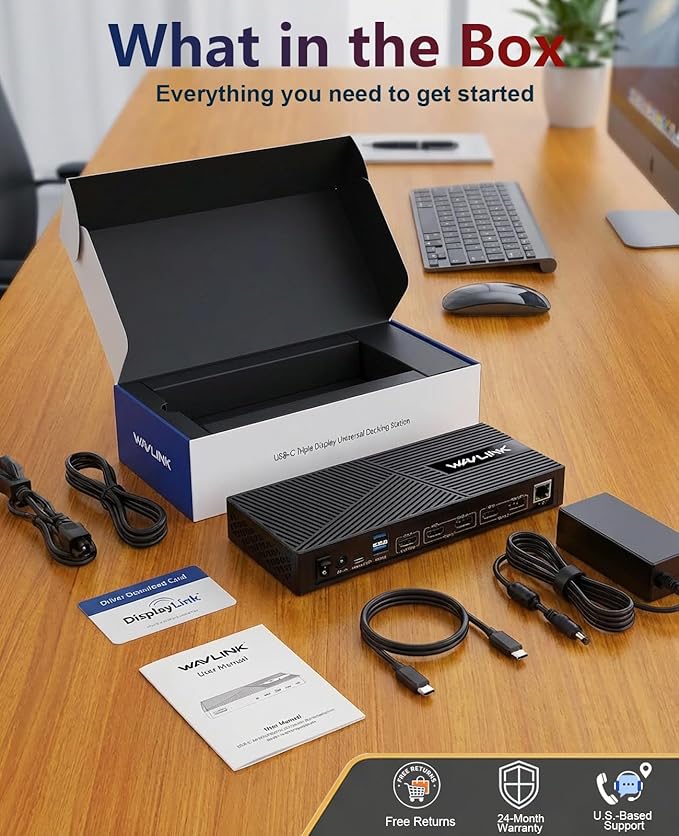 WAVLINK USB-C Triple Monitor Docking Station for MacBook M1/M2/M3/M4/M5 &amp Windows – 100W PD 3×HDMI/2×DisplayPort 6x10Gbps USB Ports Gigabit Ethernet Ideal for Workstation &amp Home Office