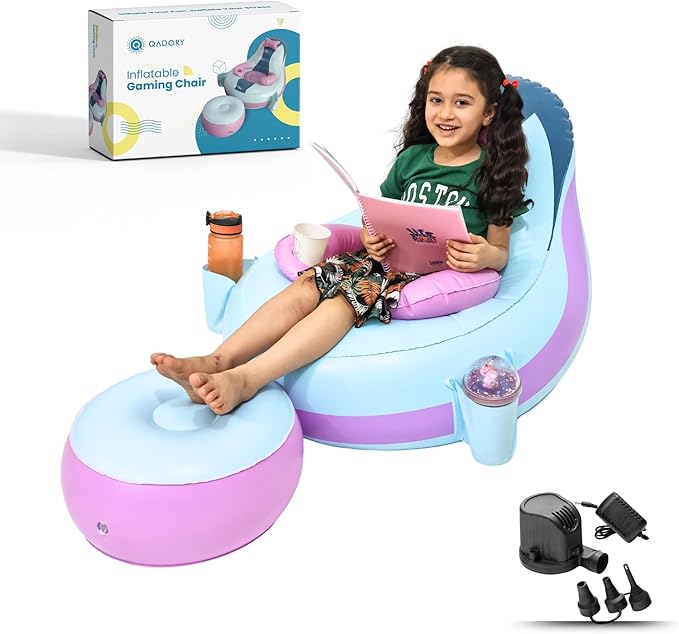 Inflatable Gaming Chair for Kids – Supports Up to 300 lbs Includes Air Pump Cup Holder 2 Pockets – Durable Bean Bag Seat Comfy Kids Gaming Chair &amp Top Gamer Chairs for Kid Room
