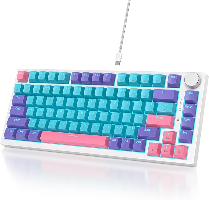 Owpkeenthy 75% Gasket Mounted Mechanical Gaming Keyboard Hot Swappable Wired 82 Keys Knob RGB Keyboard with Red Switch PBT Keycaps for Win MAC (Joker)