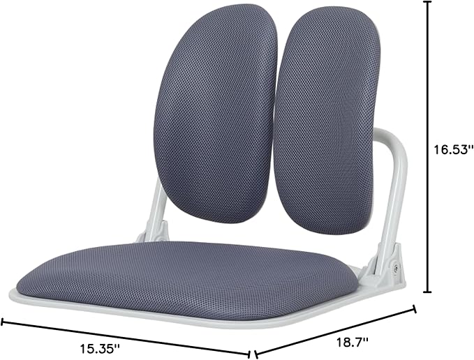 【Made in Korea】 Dual-Backrests Ergonomic Floor Chair with Back Support - Meditation Chair Floor Gaming Chair Reading Chair Floor Chairs for Adults Foldable Chair (Grey)