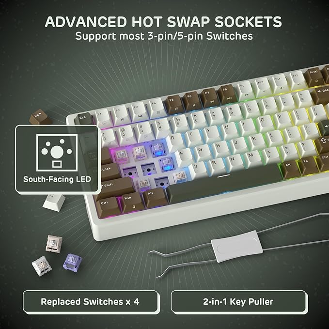 RK ROYAL KLUDGE F99 Wireless Mechanical Keyboard with Numper Pad Tri-Mode Hot Swappable 95%100 Keys Gaming Keyboard BT/2.4G/USB-C RGB Backlit Gaming Keyboard for PC/Tablet/Xbox/PS4/PS5