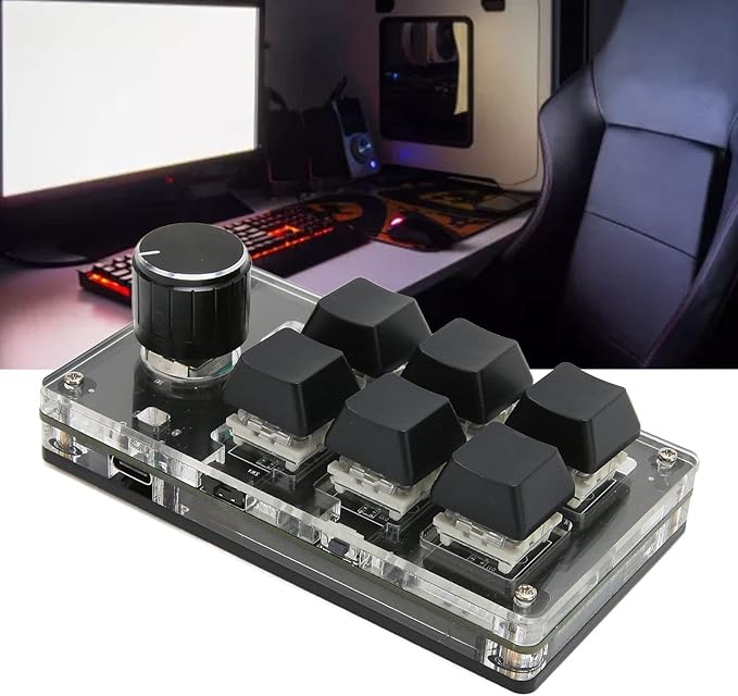 Heayzoki 6 Keys Programmable Keypad Mini Macro Gaming OSU With 1 Knob USB Bluetooth Dual Mode DIY Keyboard for Gaming Media Control Built-in