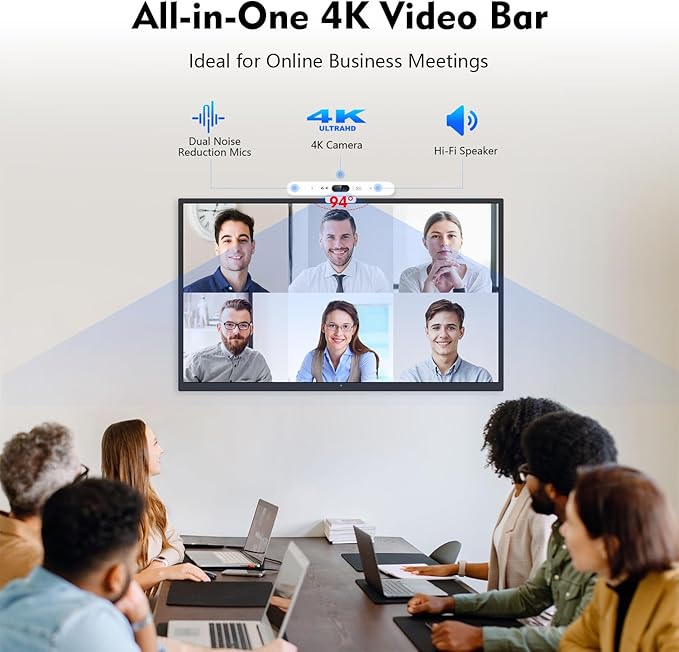 TOALLIN 4K Conference Room Webcam with Mic and Speaker AI Auto-Framing &amp Speaker-Tracking USB Video Bar All-in-One Video Conference Camera for Online Meetings Video Calls