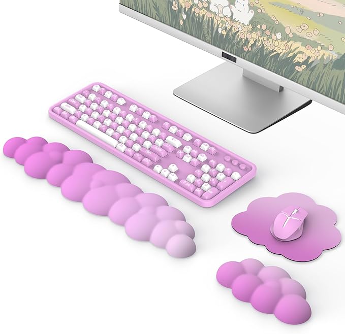 MoKo Cloud Wrist Rest Ergonomic Cloud Keyboard Wrist Rest with Mouse Rest Wrist Pad Durable Polyester Cloud Arm Rest Wrist Pad for Keyboard and Mouse for Office Gaming Computer Laptop Pink