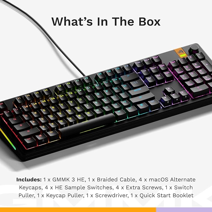 Glorious Gaming - GMMK 3 HE Rapid Trigger Keyboard Hall Effect 8K Polling Rate MX Mechanical &amp Magnetic Switches Hotswappable 100% Keyboard Modular Gasket System Doubleshot PBT keycaps (Blac