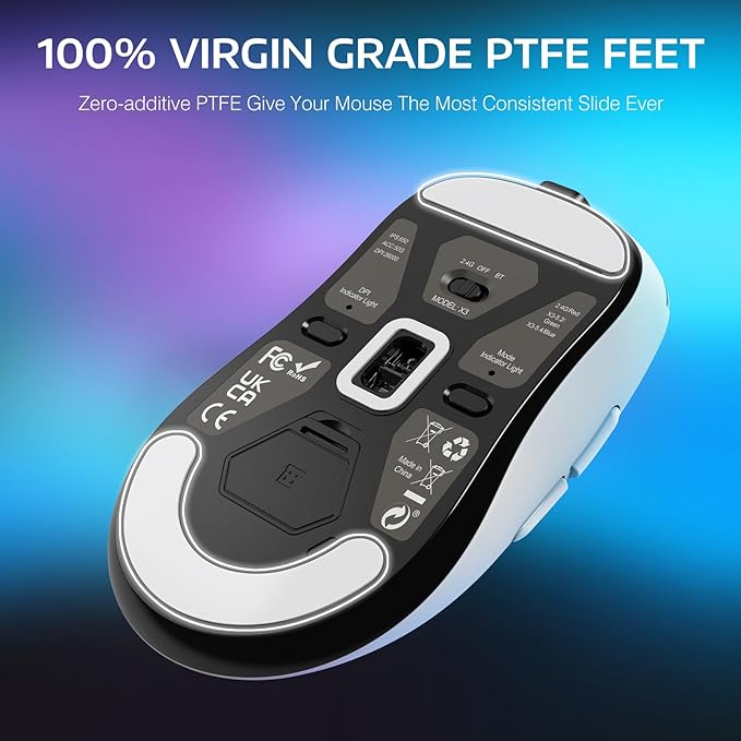 ATTACK SHARK X3 Wireless Gaming Mouse 49g Ergonomic Computer Mouse Triple Modes PAW3395 26K DPI Optical Sensor 200h Battery Life Programmable Buttons Gaming Accessories for PC/Laptop/Mac (White)