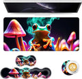 Keyboard Mouse Pad Set Extended Gaming Mouse Pad+Ergonomics Keyboard Wrist Rest Support Memory Foam Easy Typing Pain Relief 4Pcs XL Ultra Thick Desk MatPsychedelic Frog Mushroom