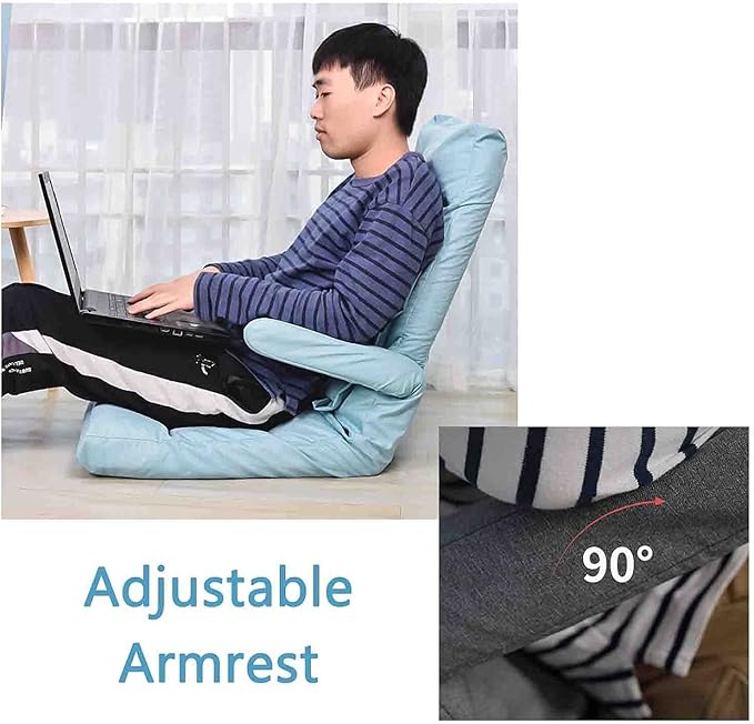 Floor Cushion Folding Bed Chair with Armrest Portable Floor Lounger with Adjustable Back Rest (Color : Pink)