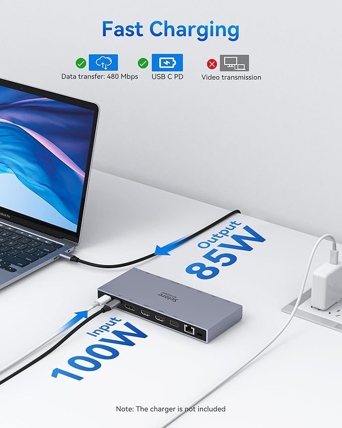 Selore Docking Station 3 Monitor USB C Laptop Hub with Dual 4K HDMI and Displayport 10Gbps USB-A/C Data Transfer 100W PD Ethernet Audio SD/microSD Slot USB C Dock for Dell XPS/HP/Lenovo