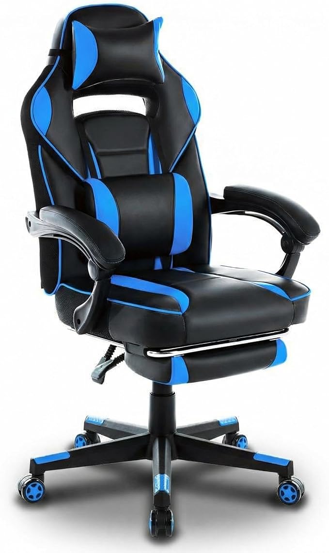 DJY-2470 Ergonomic Gaming Chair Racing Style Computer Chair with Adjustable Lumbar Support &amp Reclining PU Leather Video Game Chair for Adults Black &amp Blue