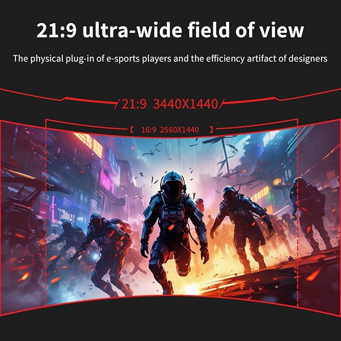 34inch Curved Monitor WQHD (3440x1440) 180Hz Ultrawide Gaming Monitor FreeSync/G-Sync Compatible1ms1500R Support 2 HDMI &amp 2 DP Equipped with LED Backlight VESA Mount(R34V Horizon)