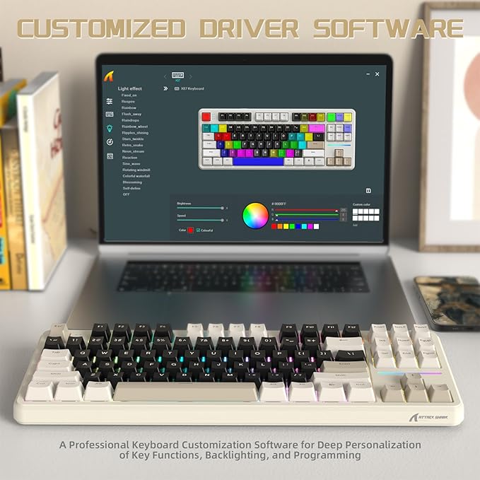 ATTACK SHARK X87 Wireless Mechanical Keyboard87 Keys Compact TKL Gasket Gaming KeyboardHot Swappable Custom Keyboard with Five-Layer PaddingFull RGB2.4G/USB-C/BTPre-lubed Switches (Retro White)