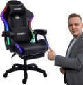 Video Gaming Chair with FootrestGame Chair with Bluetooth SpeakersComputer Chair with LED LightsErgonomic Massage Gaming Chair with Massage Function360°Swivel 90°-135° Adjustment Backrest (Black)