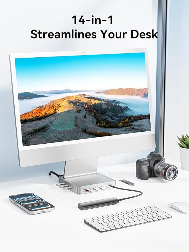 AGEEN 14-Port Upgraded 10Gbps USB Hub for iMac 24 inch 2021/2023/2024 M1/M3/M4 iMac Accessories with 5 USB-A 3.2 2 USB-C 3.2 4K@60Hz HDMI Gigabit Ethernet SD/TF SSD Enclosure(SSD Not Included)