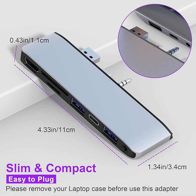 Surface Laptop 6/5/4/3/Laptop Go/Go2 Hub Docking Station with 4K@30HZ HDMI +2*USB 3.0 +USB-C +SD TF Card Slot +3.5mm Audio Adapter for Surface Laptop 3/4/5/6/Laptop Go/Go2