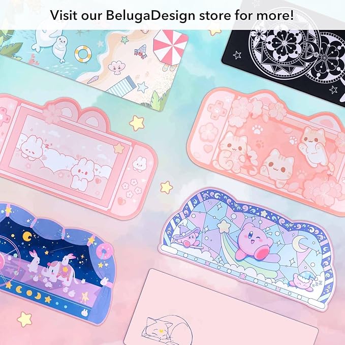 BelugaDesign Baby Hippo Desk Mat | Kawaii Cute Anime Pygmy Zoo Animal | Cartoon Keyboard PC Laptop Pastel Large Gaming Setup Accessories Mouse Pad | Machine Washable Blotter Protector Purple Gray