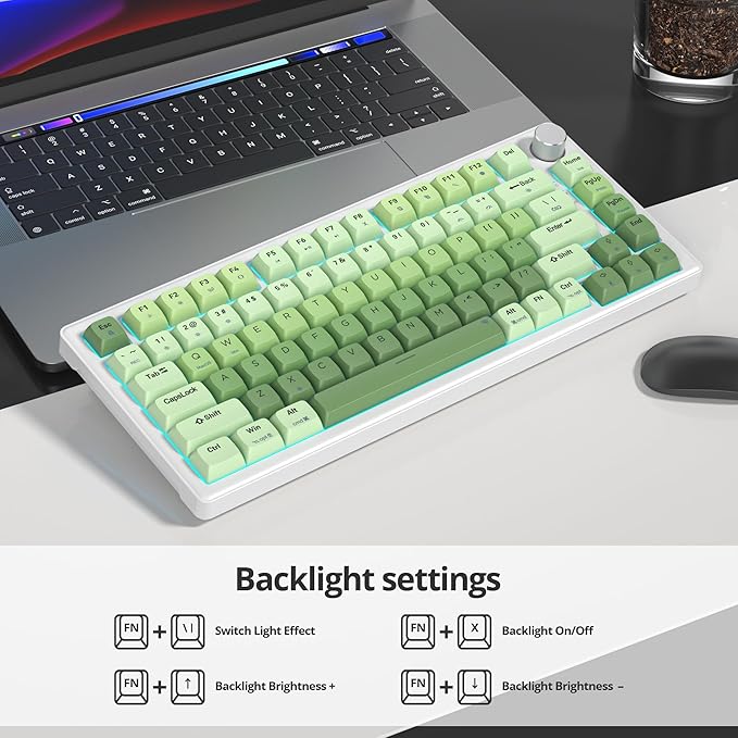 75% Creamy Mechanical Keyboard Green Hot Swap RGB Gaming Key Board with Knob Gasket Mount Wired TKL Keyboard 75 Percent Pre-lubed White Switch Creamy Sounding Keyboards (82 Matcha)
