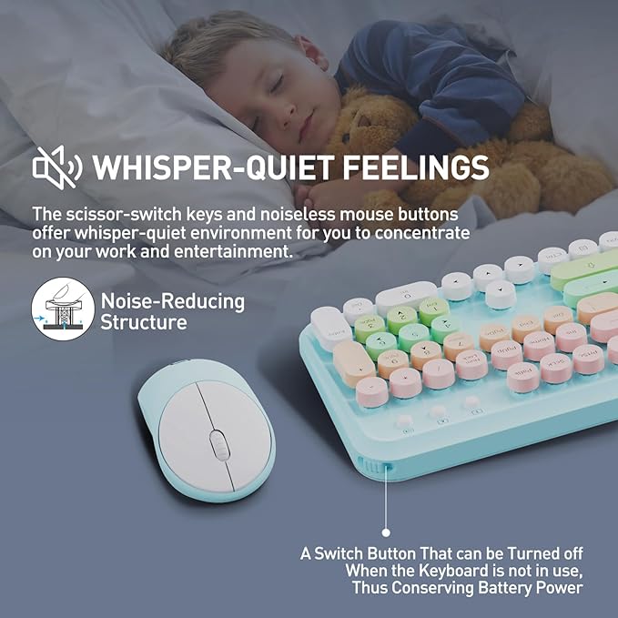Wireless Keyboard and Mouse Combo 2.4 GHz Wireless Full-Sized Typewriter Mouse and Keyboard with Round Keycaps for Windows Computer Desktop PC Laptop (PinkBlue)