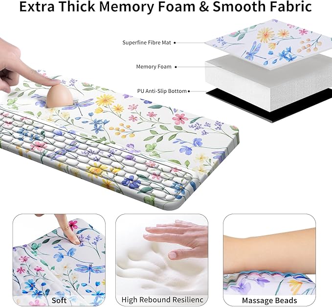 Wrist Rest for Computer Keyboard Keyboard Wrist Rest Ergonomic Keyboards Holder for Easy Typing Working Wrist Pad for Keyboards with Comfortable Wrist Rest for Keyboard White Flower