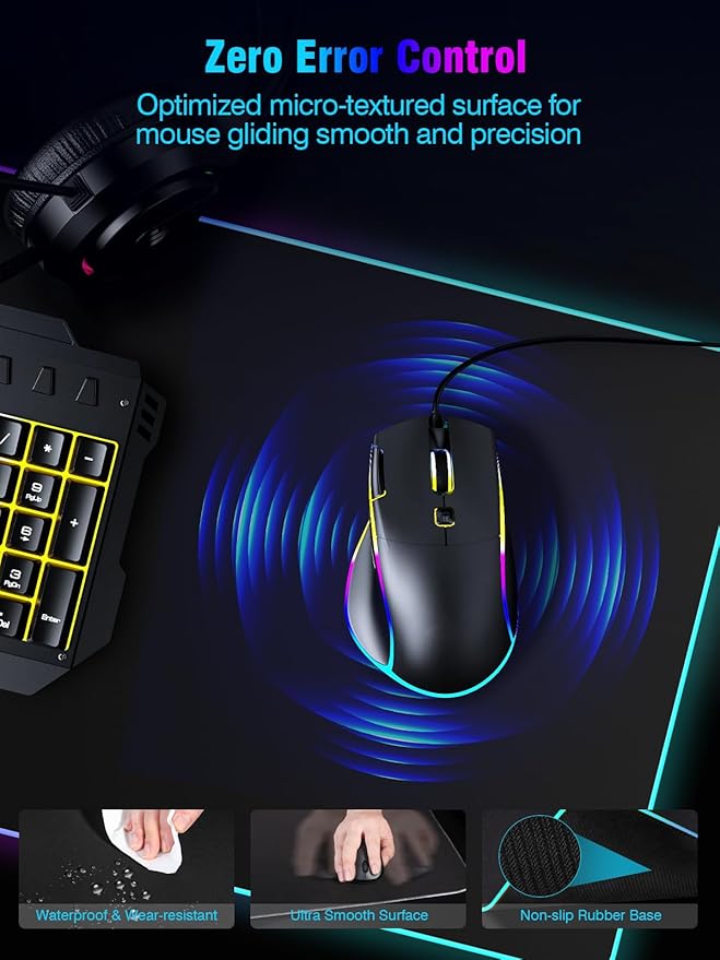 Mouse Pad with Magnetic Wireless Charging Large Desk Pad Protector RGB Black Mousepad Desk Mat with 15W Fast Charger 4mm Thick Non-Slip Waterproof Laptop Writing Pad for Office Home Gaming