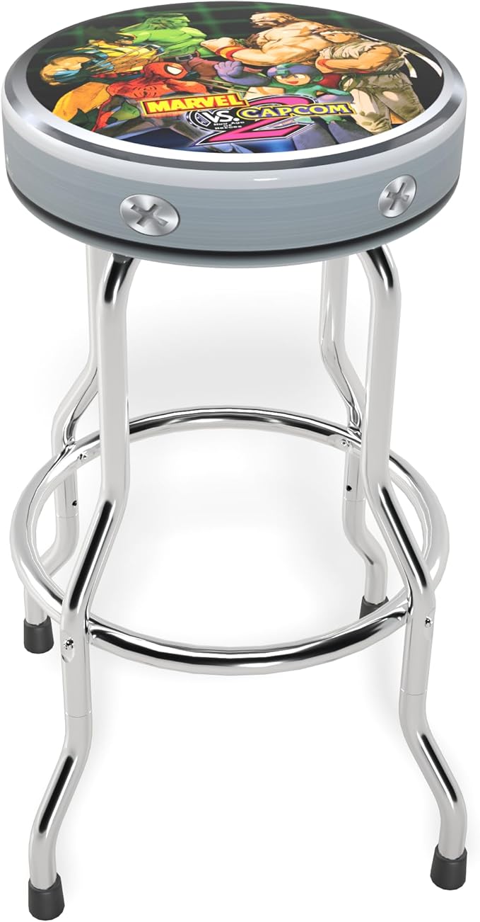 ARCADE1UP Officially Licensed Adjustable Stool with Chrome-Plated Steel Frame and High-Density Foam Padding for Supreme Gaming Comfort (Marvel VS Capcom 2)