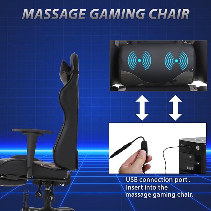 PayLessHere Racing Gaming Chair Office Massage Chair Ergonomic Recliner with Computer Desk PU Leather Lumbar Support Footrest Rolling Swivel and Task Function Ultimate Comfort for Adults (Camo)