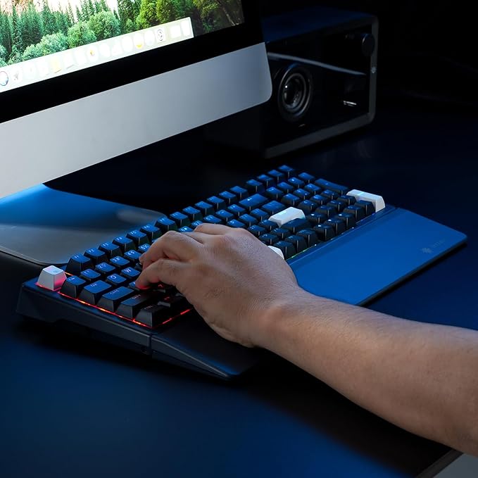 Hexgears E4Pro Wireless Creamy Mechanical Keyboard with Number Pad Hot Swappable Custom Keyboard with Wrist RestPre-lubed Tactile SwitchesGasket StructureRGB Backlit Gaming Keyboard (Dark Blue)