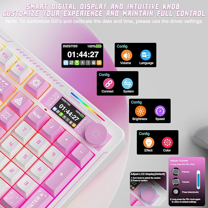LINGBAO K98 PRO Anime Mechanical Keyboard Wireless with Screen &amp KnobRGB Gaming Keyboard Tri-Mode BT5.0/2.4GHz/USB-C Gasket Mount Hot Swappable Linear Switches Gamer Keyboards for PC/Mac/Andro