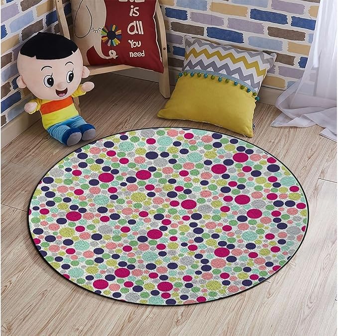 Abstract Chair Mat for Hardwood Floor Noise Cancelling Gaming Chair Mat Round Anti-Slip Office Chair Mat for Home Office Gaming Room Colorful Polka Dots Circles StripedMulticolor Diameter 60 in