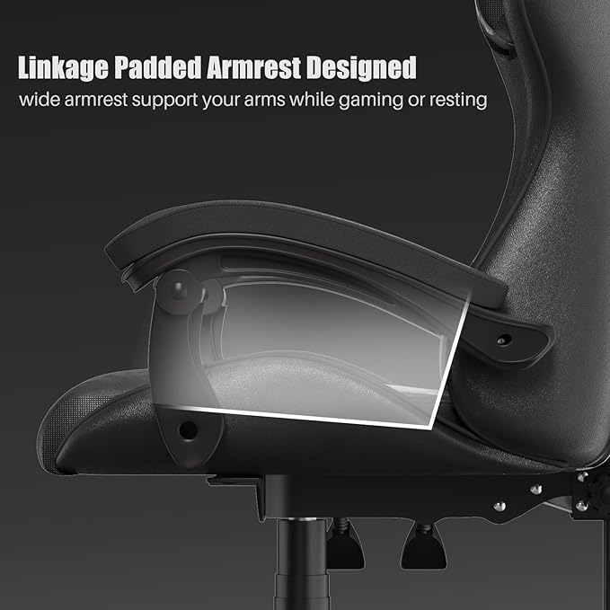 Bigzzia Gaming Chair Computer Chair with Lumbar Support Video Game Chairs for Adults Racing Style Gamer Chair with 360°-Swivel Seat and Headrest（Pure Black）