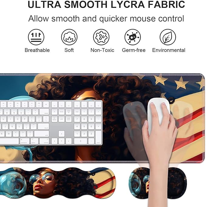 Ergonomic Keyboard Wrist Rest &amp Mouse Pad Wrist Rest Set Large XXL Gaming Desk Mat 31.5x 11.8 with Non-Slip Base Memory Foam Easy Typing Pain Relief for Home &amp Office African American Gi