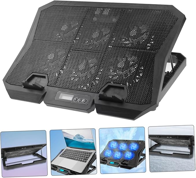 Sewroro 6-inch Laptop Cooling Pad with Adjustable Fan Speed Quiet Blue LED Cooling Stand for Notebook Heat Dissipation Portable Laptop Cooler Holder for Office and Gaming Use