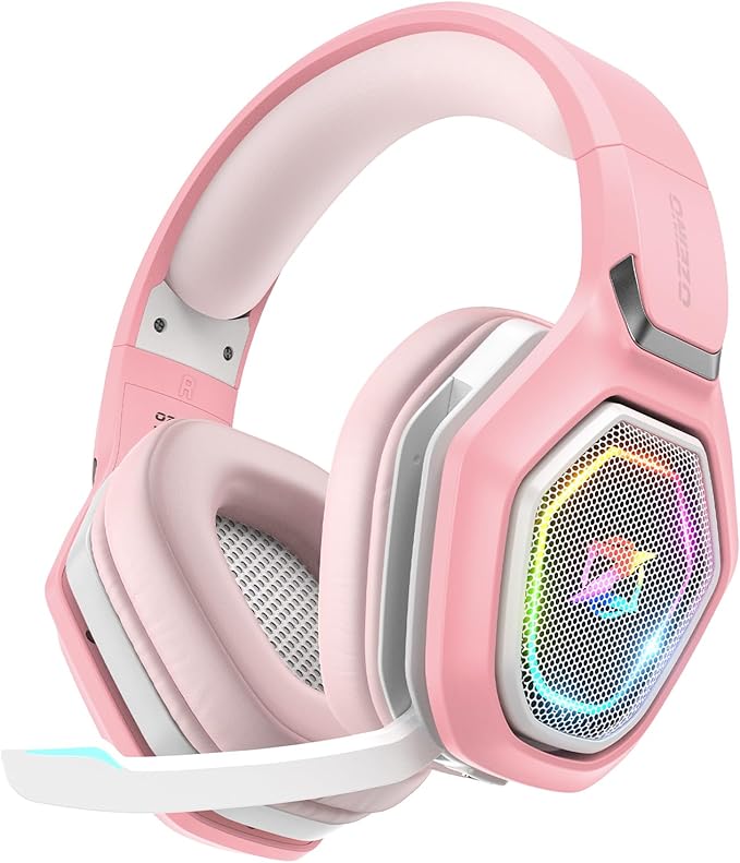 Ozeino 2.4GHz Wireless Gaming Headset with Microphone 2.4G USB &amp Type C Transmitter - 30h Battery Life - RGB Lighting Gaming Headphones for PS5 PS4 PC Phone