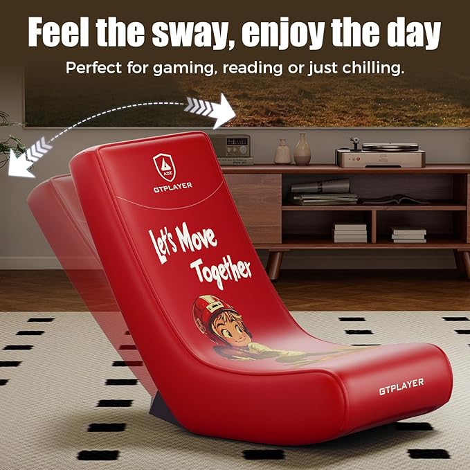 GTPLAYER Floor Rocking Gaming Chair – Floor Rolling Game Chairs with Angle Limiter Gamer Rocker Floor Seat Compact &amp Lightweight Red Football