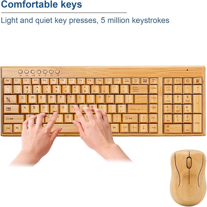 Bamboo Wood Computer Control Devices Plug and Play Computer Devices for PC Laptop USB Receiver (Keyboard)