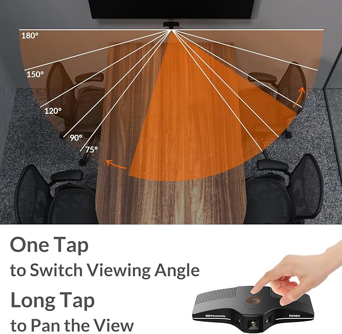Innex C831 180° Panoramic 4K Wide Angle Webcam with Microphone AI Facial Tracking for Windows Mac Easy Setup Conference Room Camera with Flexible View Angle for Meeting Room Huddle Space