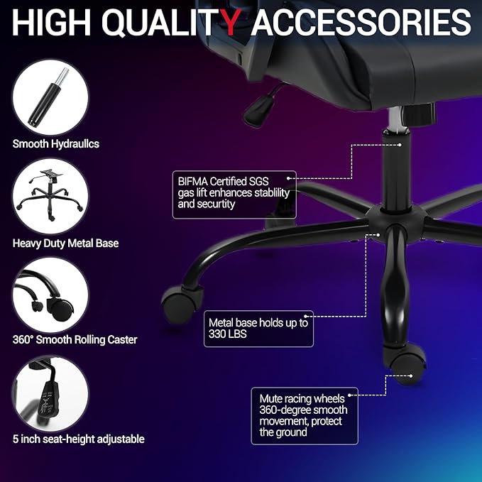 Ergonomic Massage Gaming Chair — High-Back Reclining Office Chair with Lumbar Support for Adults Height Adjustable PU Leather Black